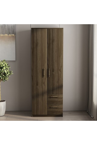 Merlin 2 Kapaklı, Çekmeceli Gardırop, Yatak Odası Dolap, Elbise Dolabı İstanbul Ceviz - 172 Cm / İstanbul Ceviz