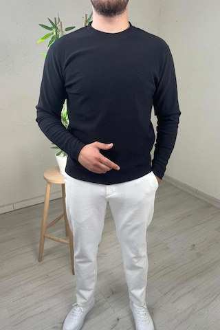 Explode - Erkek Siyah Bisiklet Yaka Slim Kazak Siyah