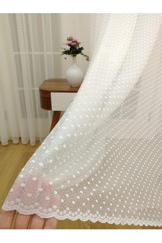 Puantiyeli Dantel Tül Perde, 300x260, Sık Pile, 1/3 Çok Renkli