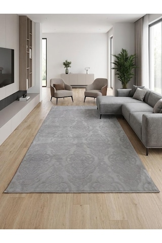 Rölyef Gri Joy Modern Yumuşak Dokulu Kabartmalı Kaymaz Taban Kesme Halı Yolluk