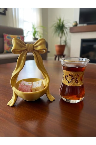 Fiyonk Tasarımlı Altın Kahve Yanı Çikolatalık 6 Lı Set Dekoratif Lokumluk & Kahve Sunum Aksesuarı 6 Adet