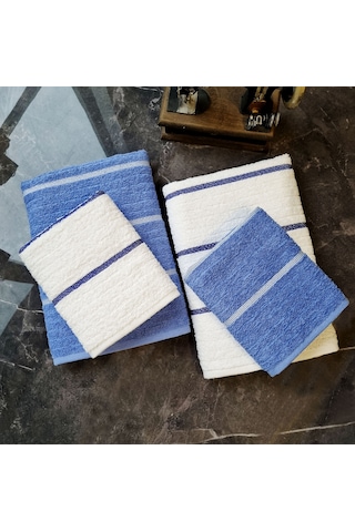 Navy 50 x 85 ve 70 x140 CM 4'lü Banyo Havlu Seti Mavi-beyaz Mavi - Beyaz