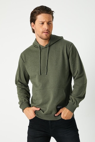 Mmetalic Erkek Haki Basic Kapüşonlu Regular Fit Normal Kesim 2 İplik Kumaş Günlük Sweatshirt Haki