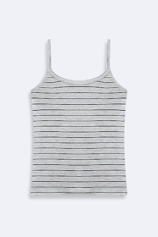 Ltb İnce Askılı Çizgili Crop Gri Atlet Gri Standart