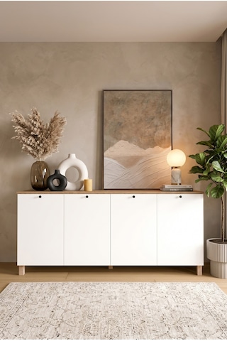 Nord Konsol 4 Kapaklı Ahşap Ayaklı 180cm Sepet-beyaz Nd4-sw Beyaz