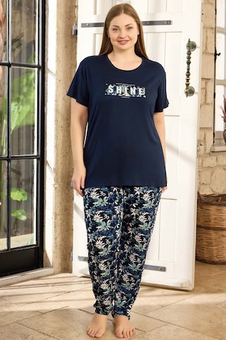 Aydoğan Kadın İnci Büyük Beden Kısa Kol Lacivert Pijama Takım 0142 Lacivert