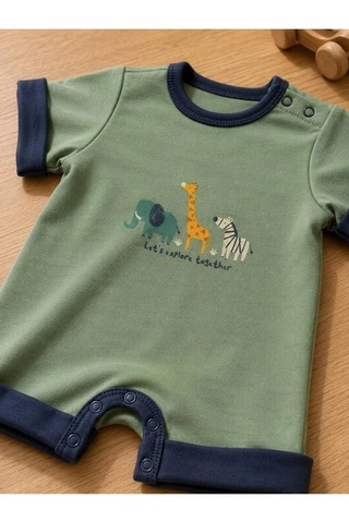 Ferasty İstanbul Unisex Bebek Tulum Hayvan Desenli Çıtçıtlı Yeşil