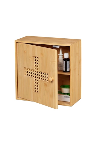 Bambu Dolabı 2 Raflı Mıknatıslı Kapaklı Doğal Rattan Görünümlü 28x28x16 Cm, Otel Ve Restoranlar Için Uygun Ahşap