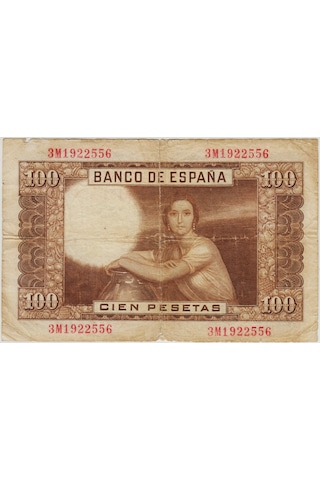 İspanya 100 Peseta 1953 Üst Kenarda 2 Cm Yırtık Haliyle.