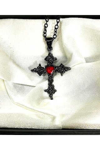 Dükkan Design İşelemeli Siyah Gotik Haç Kolye Siyah