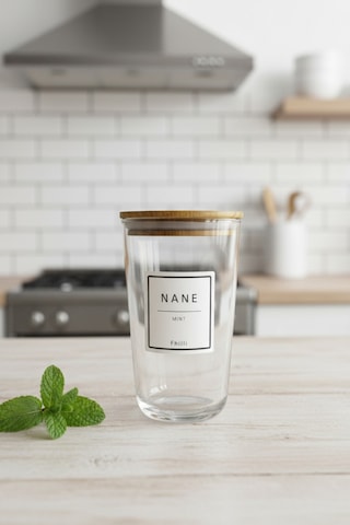 Motto Plus - 6'lı Çam Ağacı Vakum Kapaklı Etiketli Cam Saklama Kabı Baharatlık Seti 400 Ml Diğer