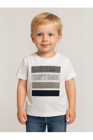 Nanica Kids Erkek Çocuk Aplikeli Don't Care Yazılı T-shirt-16004 Beyaz