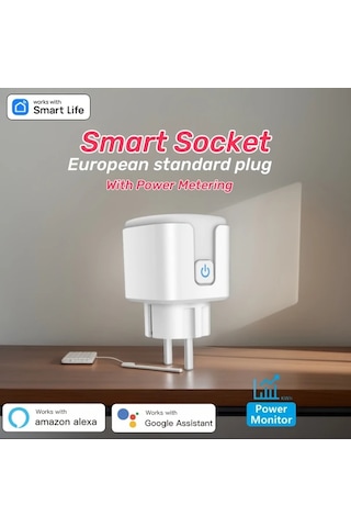 Honeybeeshop Smart Ev Wifi Akıllı Priz 16a Güç Ölçer Tuya Wifi Soket Ses Kontrolü Alexa Google Uyumlu