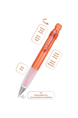 Serve Deep Versatil Kalem 07mm- Toprak Tonları - Yedekli Set Grip Ve Silgi Kiremit Kiremit