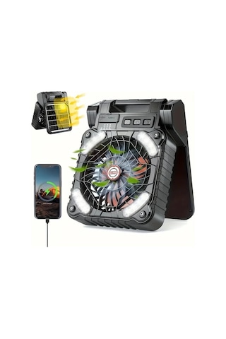 Motion003 Siyah Ev Gunes Elektrikli Fan Dijital Ekran Cep Telefonu Sarj Kamp Aydinlatma Buyuk Kapasiteli Pil Omu