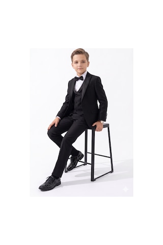 Suit Aydın Erkek Çocuk Slim Fit Premium Damatlık Smokin Takım Elbise Siyah