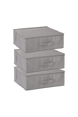 3'lü Set 53 X 44 X 21 Cm Baza Altı & Dolap İçi Organizer, Yorgan & Yastık Düzenleyici Hurç Gri