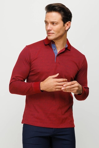Desen Triko Erkek Polo Yaka Desenli Uzun Kollu Sweatshirt Bordo Bordo