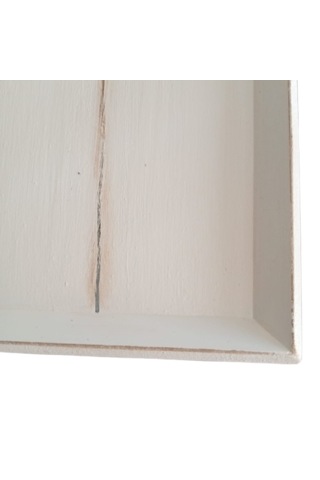 El Boyaması Eskitme Beyaz Kare Ahşap Sunum Tepsisi Ahşap - Beyaz