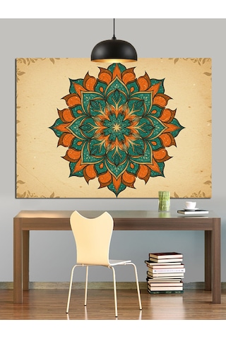 Mandala Desenli Yuvarlak Sanat Dekoratif Kanvas - Mdf Ahşap Tablo