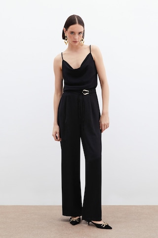 Sateen Kemerli Salaş Pantolon - Siyah-136064 Siyah