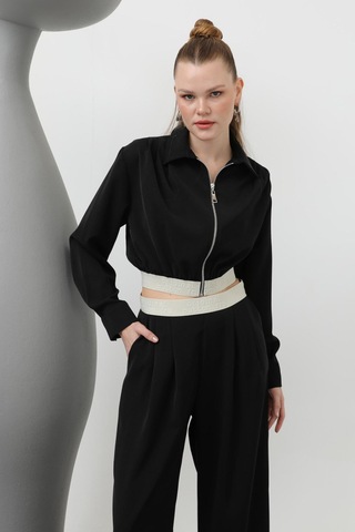 Soul 32145 Pileli Lastik Detaylı Ceket Siyah