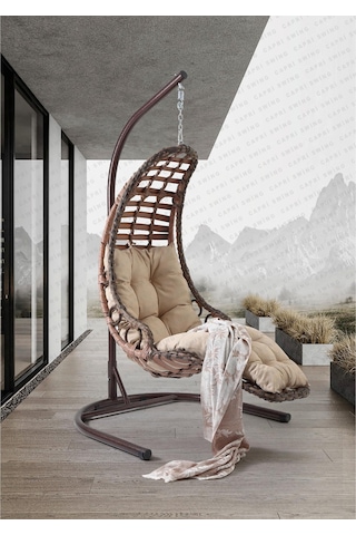Capri Swing Bodrum Tekli Rattan Bahçe Salıncağı Balkon Salıncağı Renkli