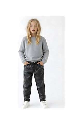 Esila Kids Kız Çocuk Deri Pantolon Lastikli Bel Cepli Şık Pantolon Siyah