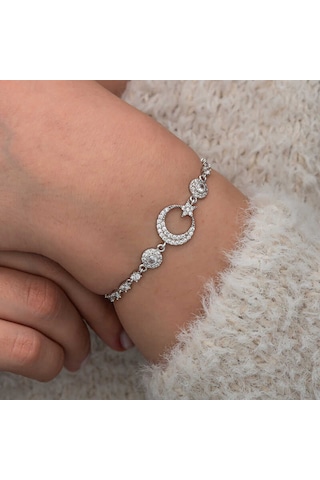 Artsmagazinmücevher Gümüş Zirkon Taşlı Ay Yıldız Kadın Bileklik