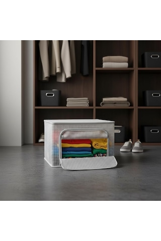 Çelik Destekli Katlanabilir Şeffaf Pvc Dolap Düzenleyici - 38x48x28 Cm Baza İçi Ve Kıyafet Saklama Hurcu Organizer Çok Renkli