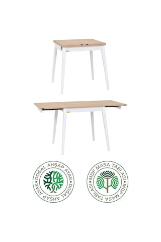 Vilinze Avanos Ahşap Katlanır Kanatlı Mdf Mutfak Masası - 70x70+70 70x140 Cm Naturel Beyaz