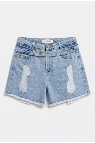Itsbasic Kadın Kot Rengi 11s6-3 Relax Mom Kemer Detaylı Tasarım Denim Şort