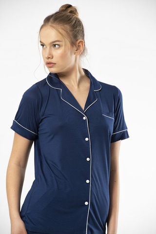 Türen 3368 Kadın Kısa Kollu Gömlek Yaka Pijama Takım-lacivert Lacivert