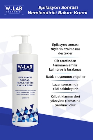W-Lab Cosmetics Epilasyon Sonrası Nemlendirici Bakım Kremi 200 ML