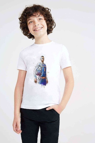 New Basketbol Sporcu Baskılı Unisex Çocuk Beyaz T-Shirt