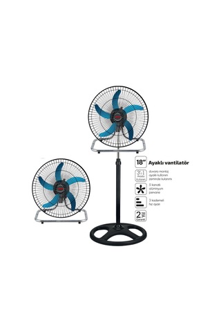 Sanayi Tipi Ayaklı Vantilatör 18 İnç 46 Cm 80w 3in1 Etkili Serinlik Yaz Günleri Ofis İçin