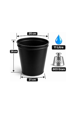 Nd-1078 Metal Deliksiz Siyah Çöp Kovası 11 Litre