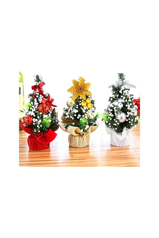 Kosona 20cm Minik Noel Ağacı - Masaüstü Dekorasyonu, Altın Ve Beyaz Tanecikli, Ev Dekoru, Noel Unsurları