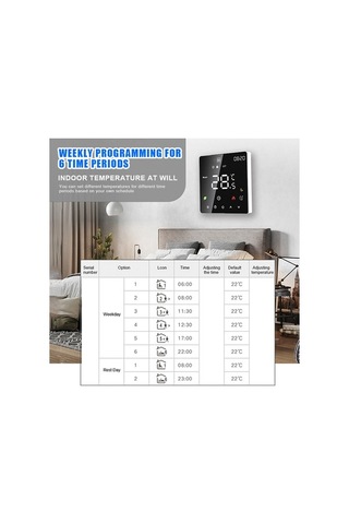Flybuy Evde Kullanım İçin Akıllı Termostat, Dokunmatik Ekranlı, Haftalık Programlama, Wifi Bağlantılı Sıcaklık Kontrolü