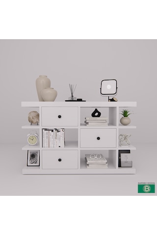 Kitaplık Açık Raf Çekmeceli Geniş Depolama Alanlı Çok Amaçlı Mobi