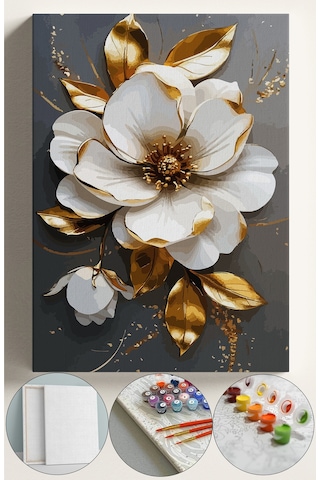 Sayılarla Boyama Seti Numaralı Tuval Fırça Boya 40x50 Cm - Altın Çiçek
