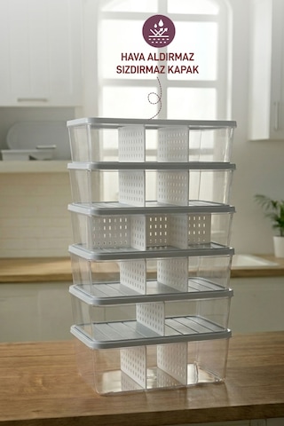 Selka Home 6 Adet 2 Lt. Nora Bölmeli Organizer  Buzdolabı Buzluk Düzenleyici Saklama Kabı