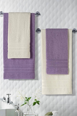 Riona Pamuklu 50x90-70x140 Cm 4'lü Banyo Havlu Seti Krem Genel