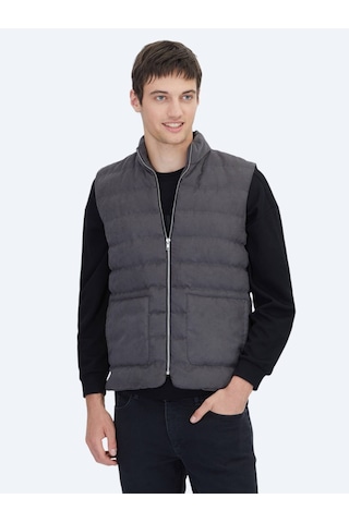 Kip Gri Regular Fit Dik Yaka Casual Dokuma Spor Yelek Gri