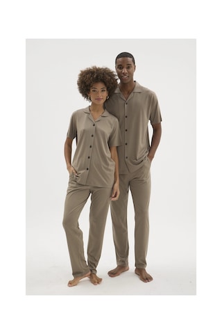 Angbutik Kocabey Kkt-26150k Kadın Apaj Yaka Boydan Düğmeli Pijama Takımı Vizon
