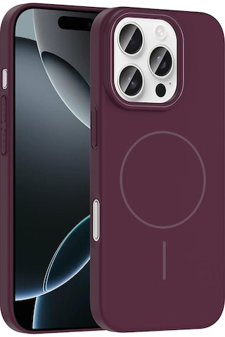 Toyigoo İphone Uyumlu 16 Pro Kılıf Magsafe Şarj Özellikli Ruby Silikon Kapak - Mürdüm Şeffaf