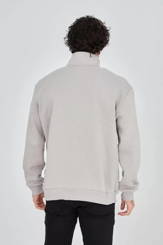 Veraura Lifestyle Erkek Yarım Fermuarlı Baskılı Sweat - Boyalı Gri