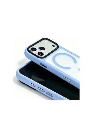 Maks Technology Apple Uyumlu iPhone 18 Pro Max Kılıf Mat Arka Yüzey Wireless Şarj Özellikli Mkst Flet M-safe Kapak - Açık Mavi