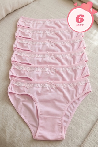 Mataş Kadın 6'lı Paket Dantel Detaylı Pamuklu Bikini Külot Esnek İz Yapmaz Yumuşak İç Çamaşırı Bej