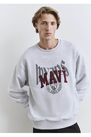 Mavi Erkek Mavi Baskılı Sweatshırt Kar Melanj 0s10389-82498 Gri